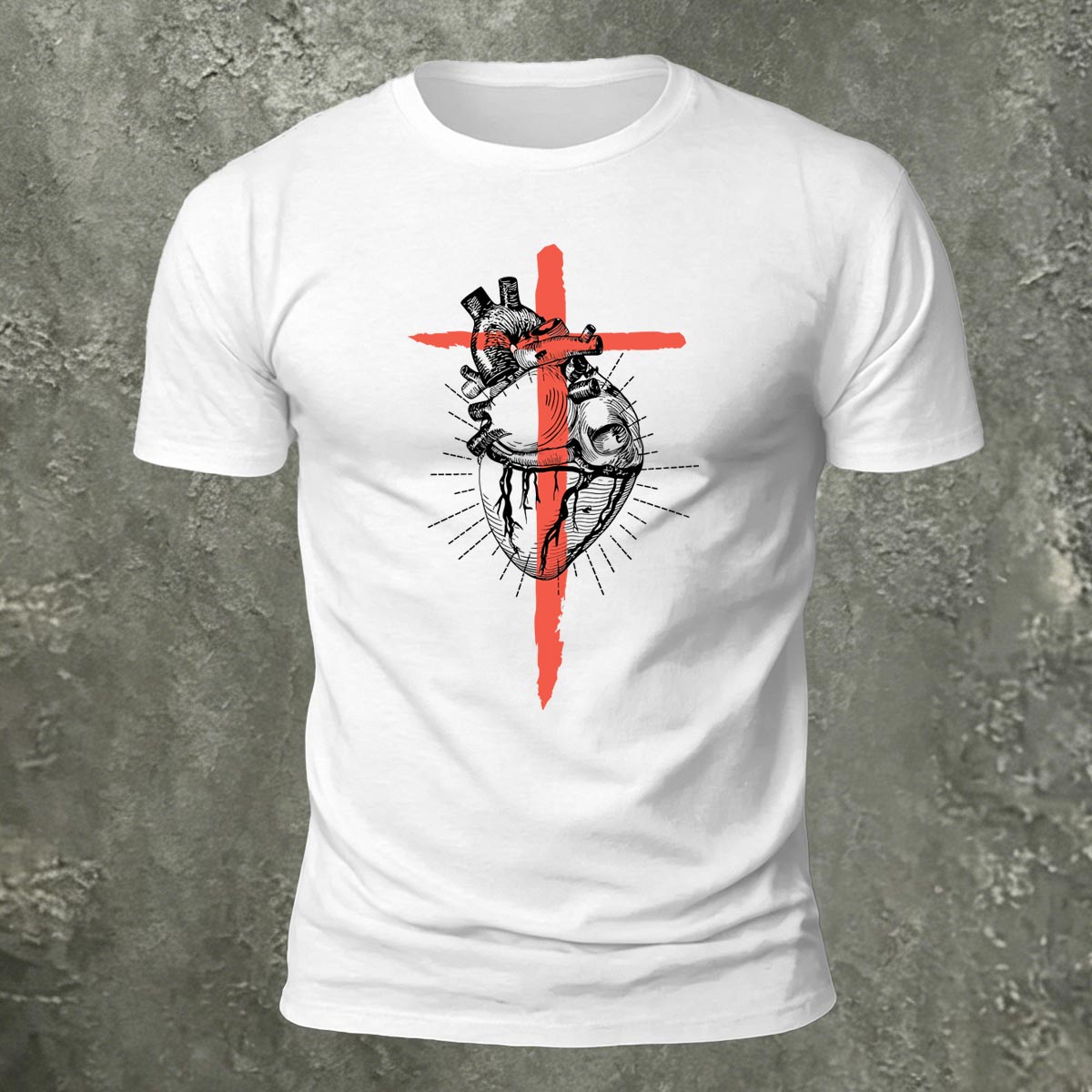 Heart Cross Pattern Street Fashion Premium Cotton T-Shirt