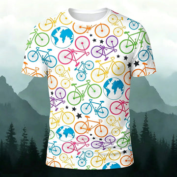 Colorful Bicycle Earth Graphic Casual Comfortable Tee White 1