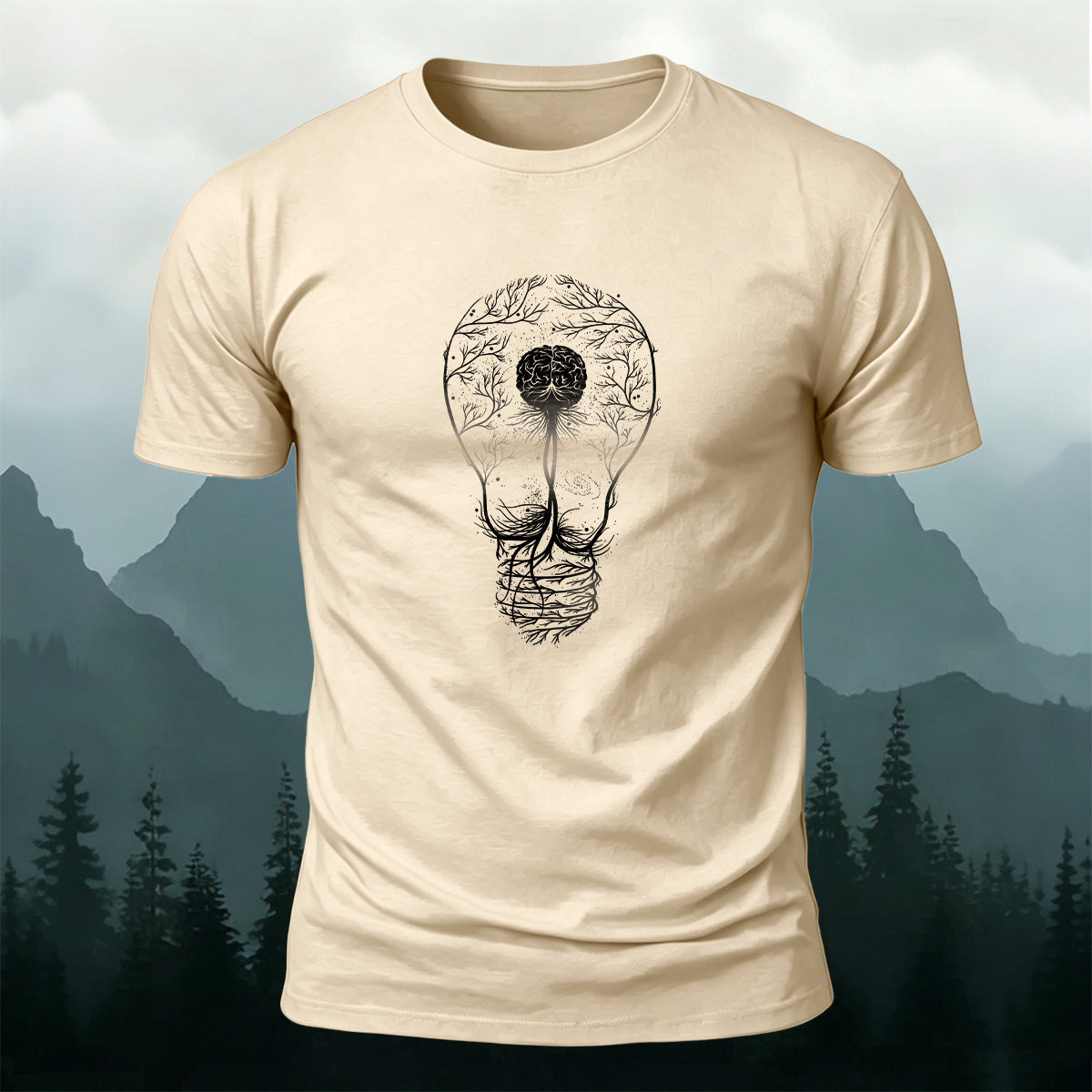 Light Bulb Brain Illustration Design 100% Cotton T-Shirt
