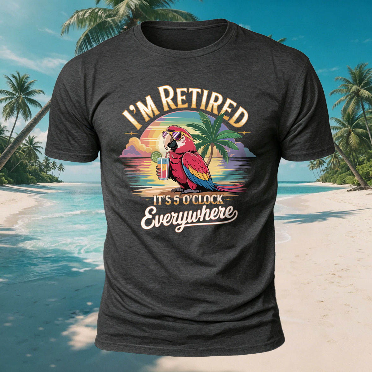 Fun Parrot Drinking Beach Leisure Breathable T-Shirt