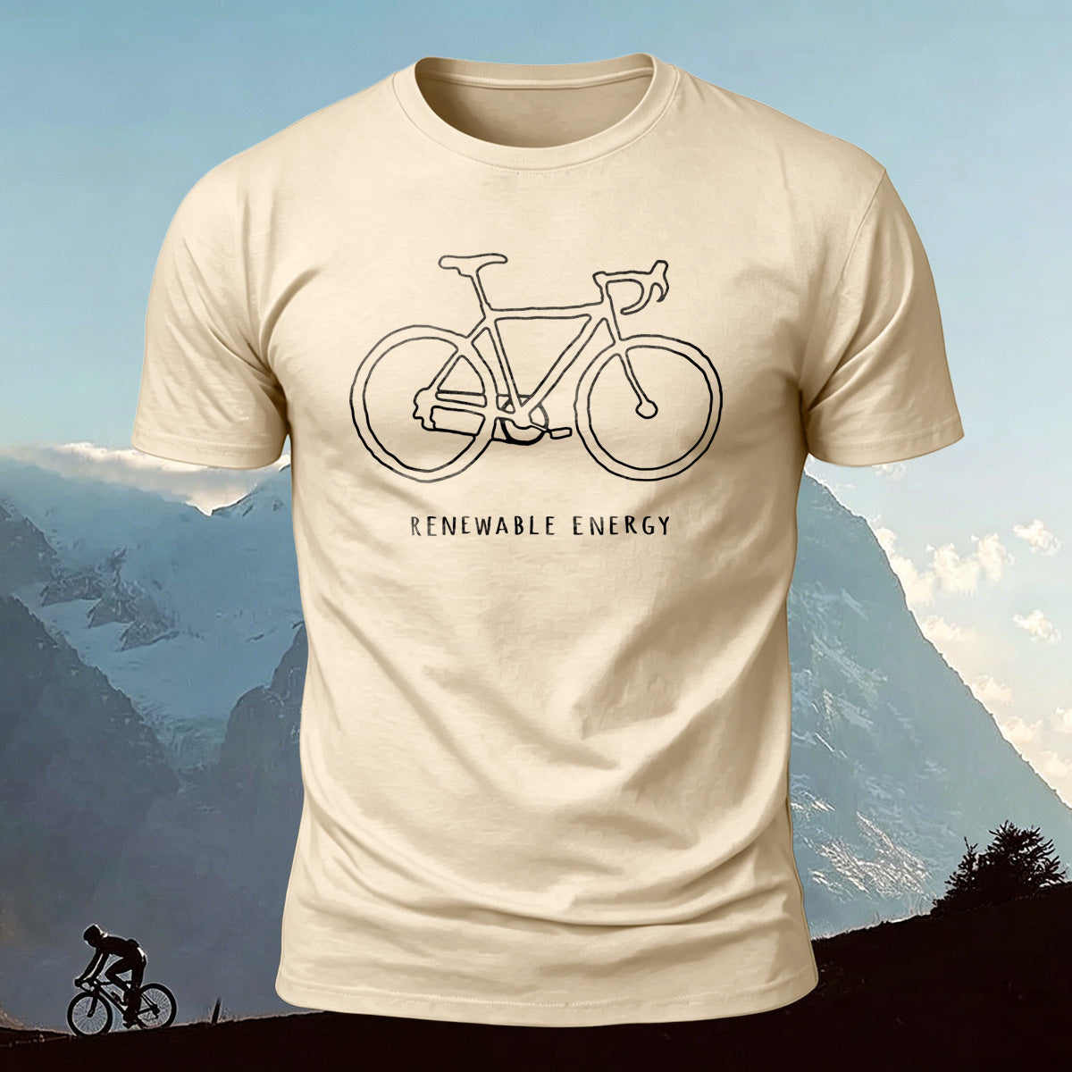 Bicycle Print Pattern Combed Cotton Comfort T-shirtb Beige