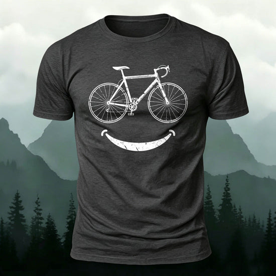 Fun Bicycle Smile Print Sports Casual Cotton T-Shirt Dark Grey