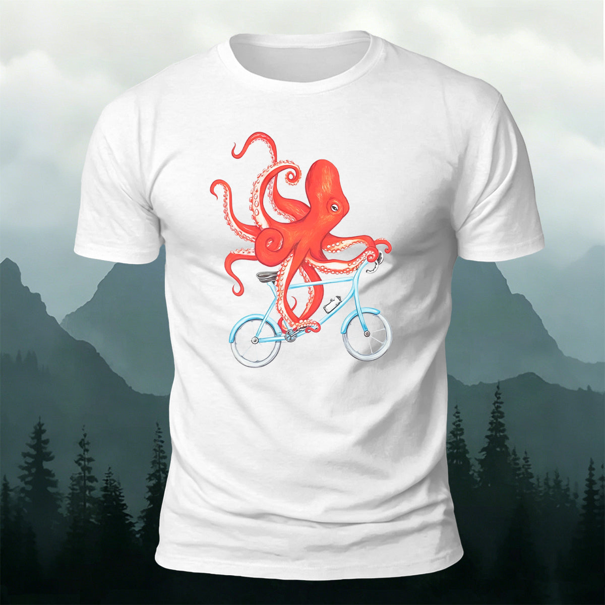 Octopus Cycling Graphic Fun Casual Cotton Tee