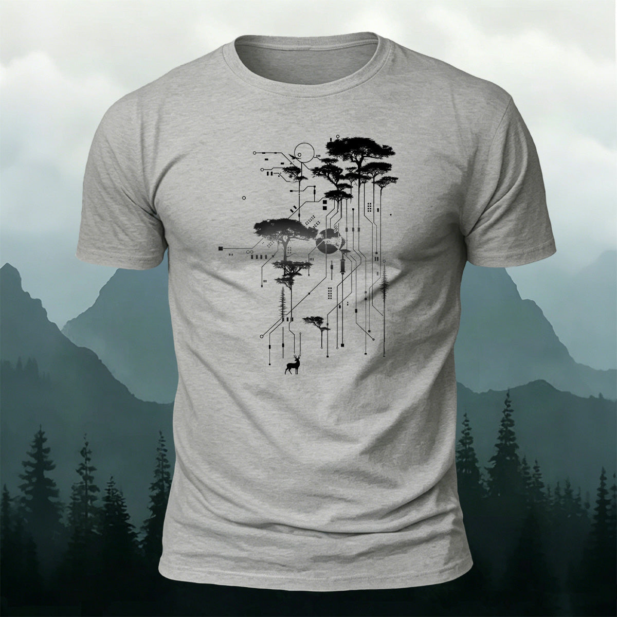 Forest Circuit Print Design 100% Cotton T-Shirt