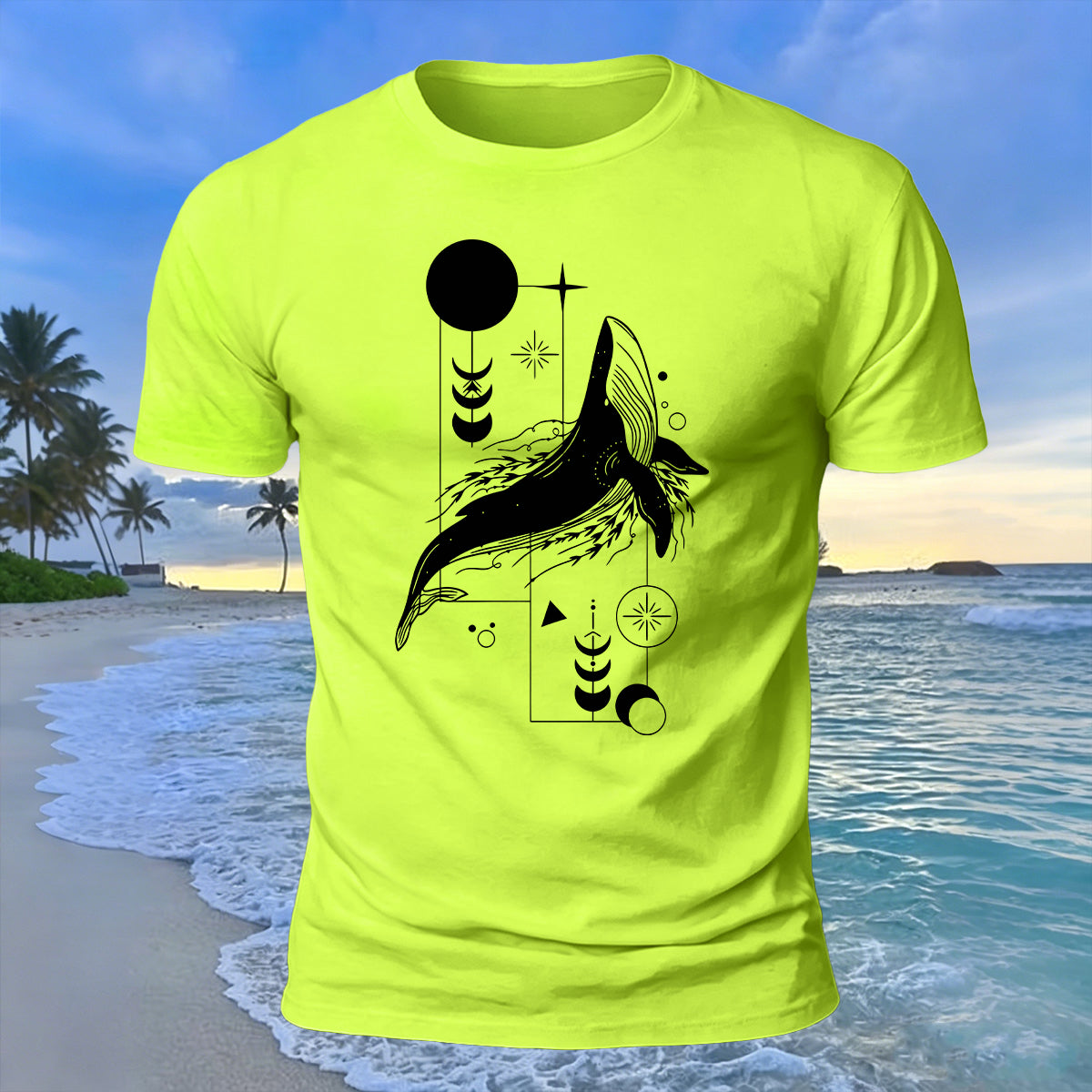 Whale Geometric Art Print 100% Cotton Casual T-Shirt