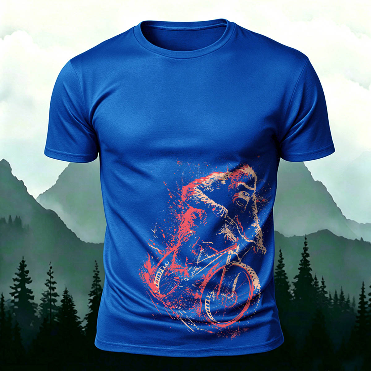 Orangutan Cycling Fun Graphic Casual Breathable Tee Blue