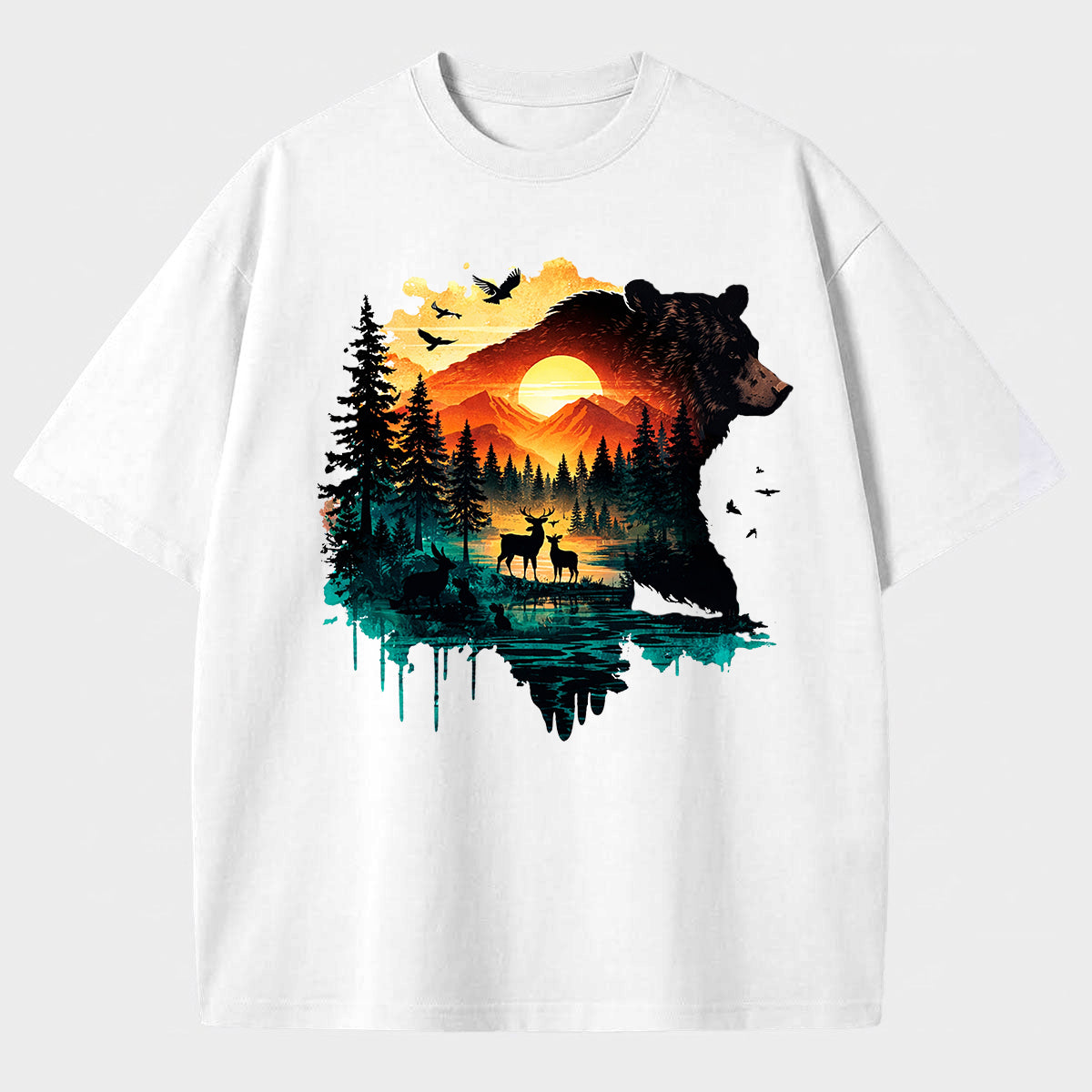 Men's Artistic Watercolor Print Cotton T-Shirt