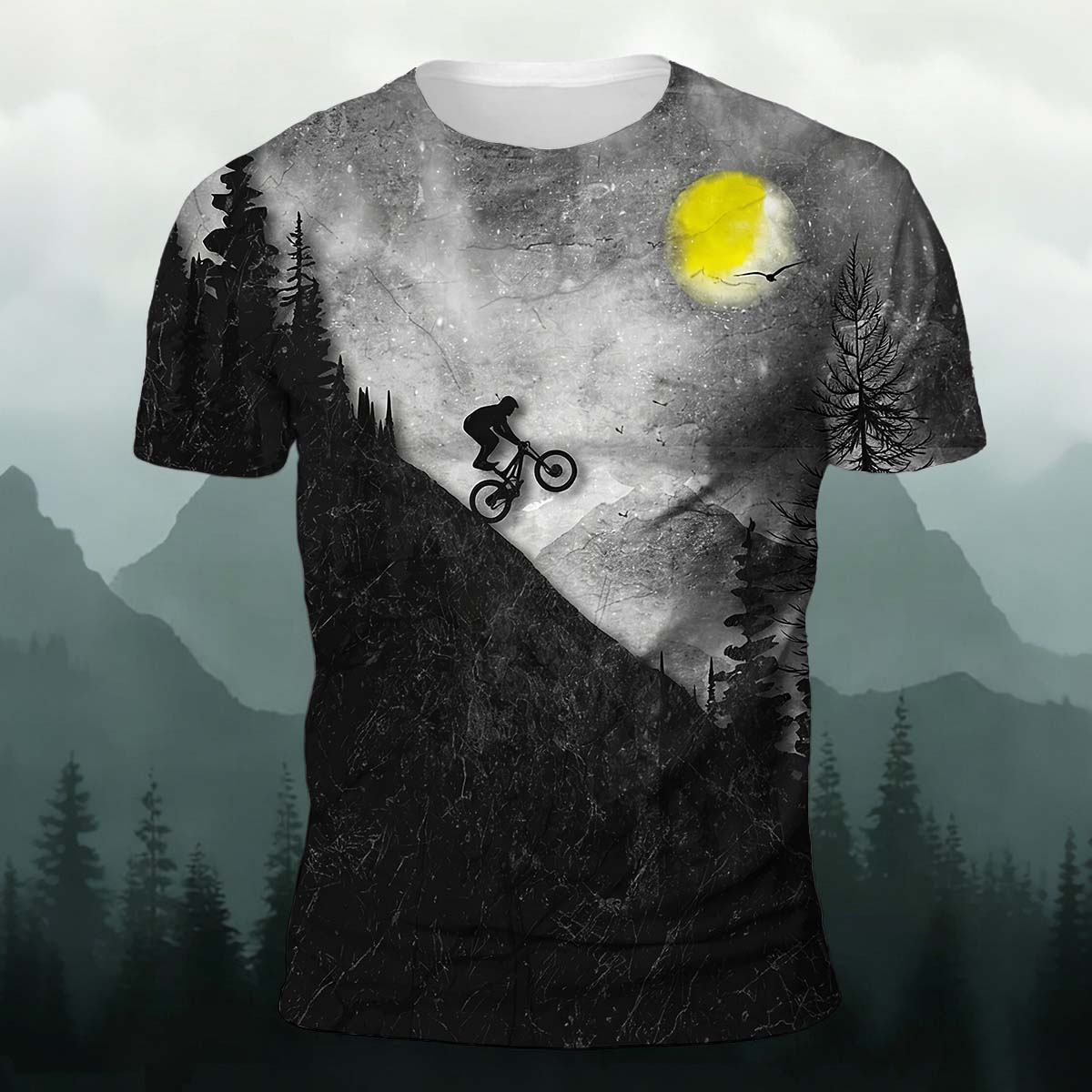 Mountain Sunrise Cycling Print Casual T-Shirt