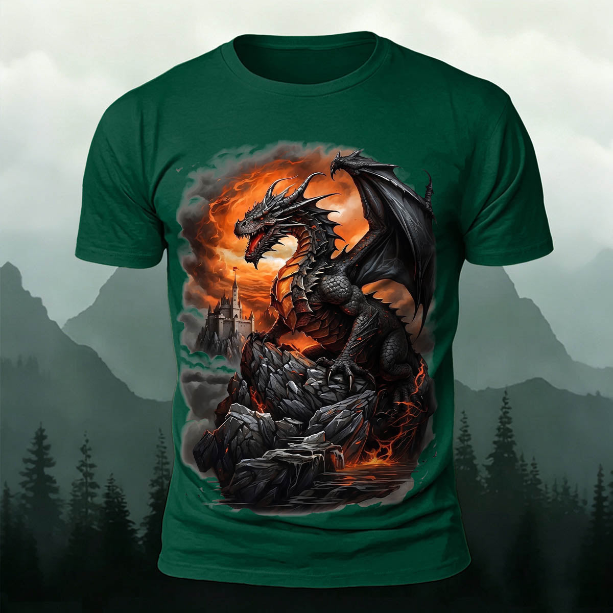 Dark Dinosaur Print Casual Crew Neck T-Shirt DGE
