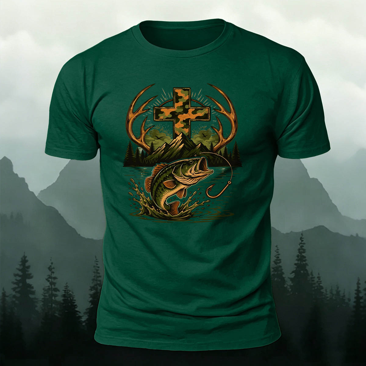 Fishing Cross Graphic Casual 100% Cotton T-Shirt
