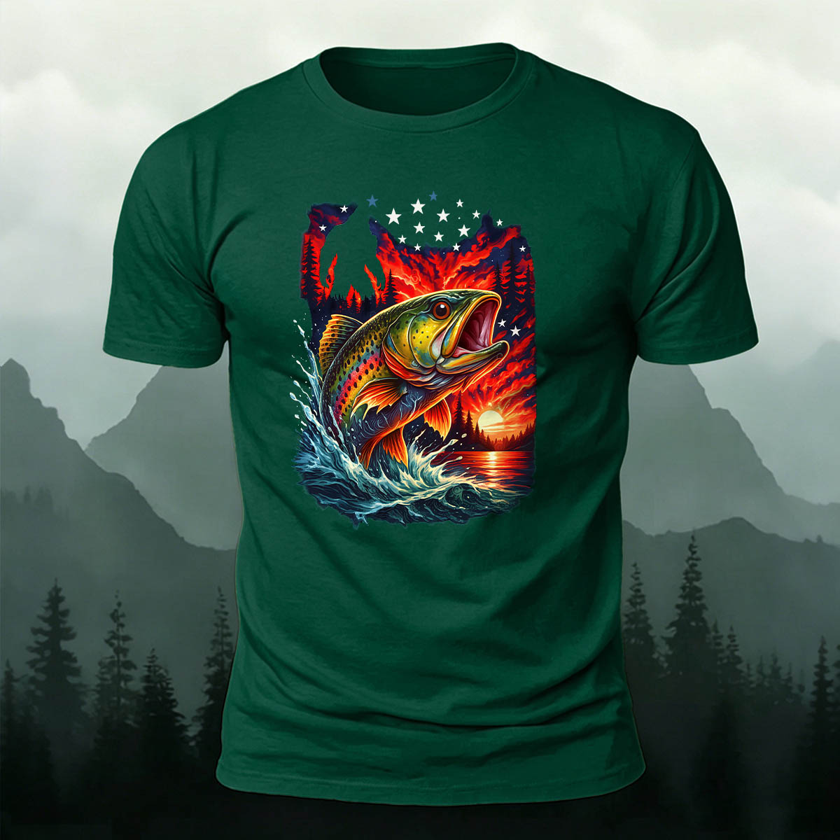 Trout Dusk Print Casual 100% Cotton T-Shirt