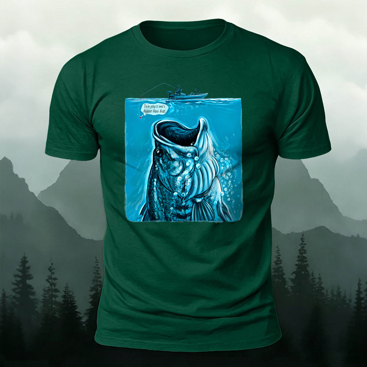 Black Bass Blue Print Casual Versatile Cotton T-Shirt