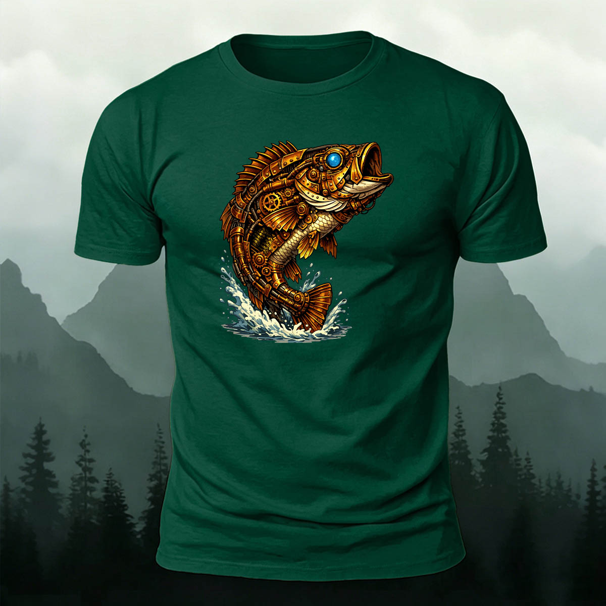 Mechanical Bass Print Outdoor Skin-Friendly T-Shirt
