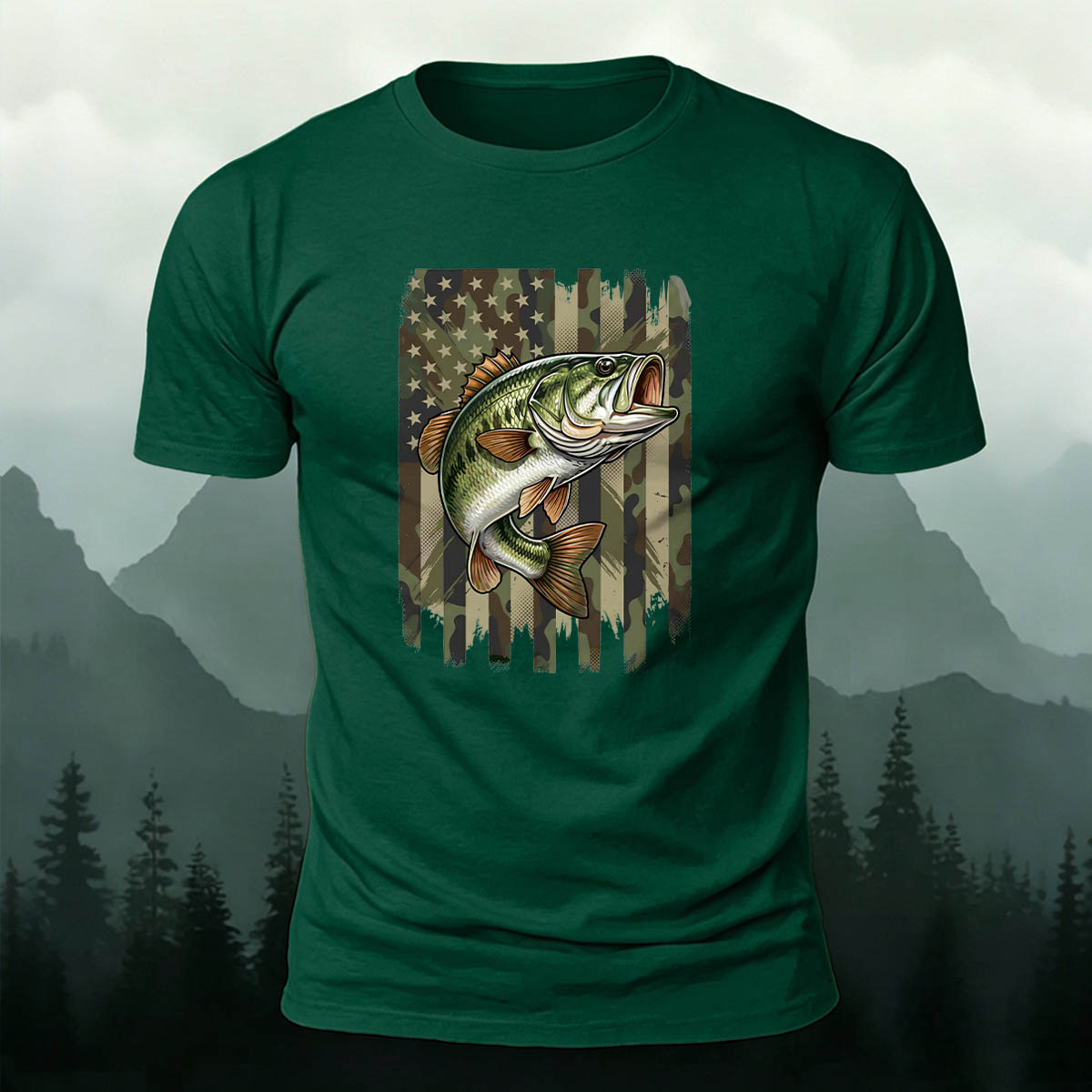 Black Bass Print Casual Versatile Cotton T-Shirt
