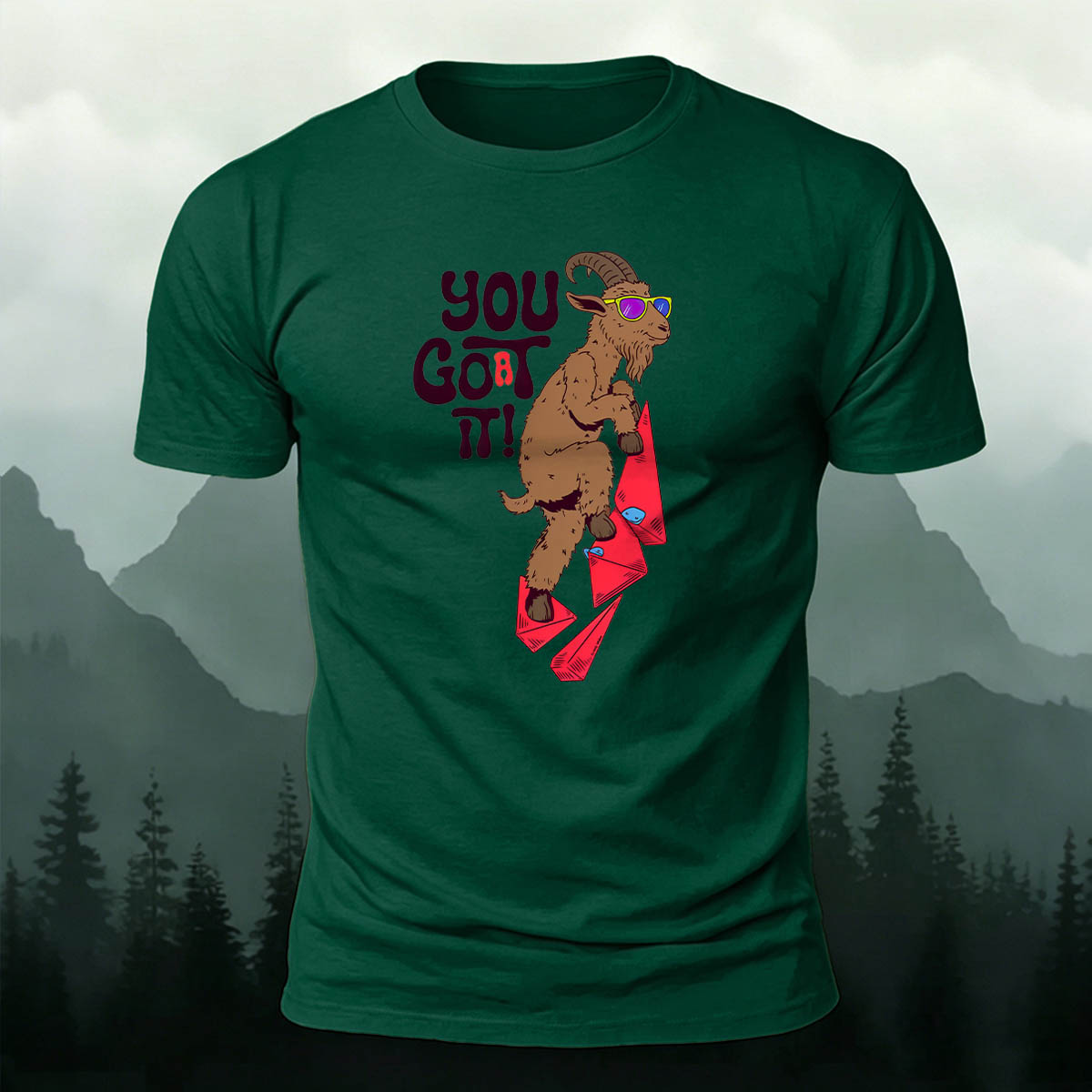 Rock-Climbing Goat Print Outdoor Cotton T-Shirt