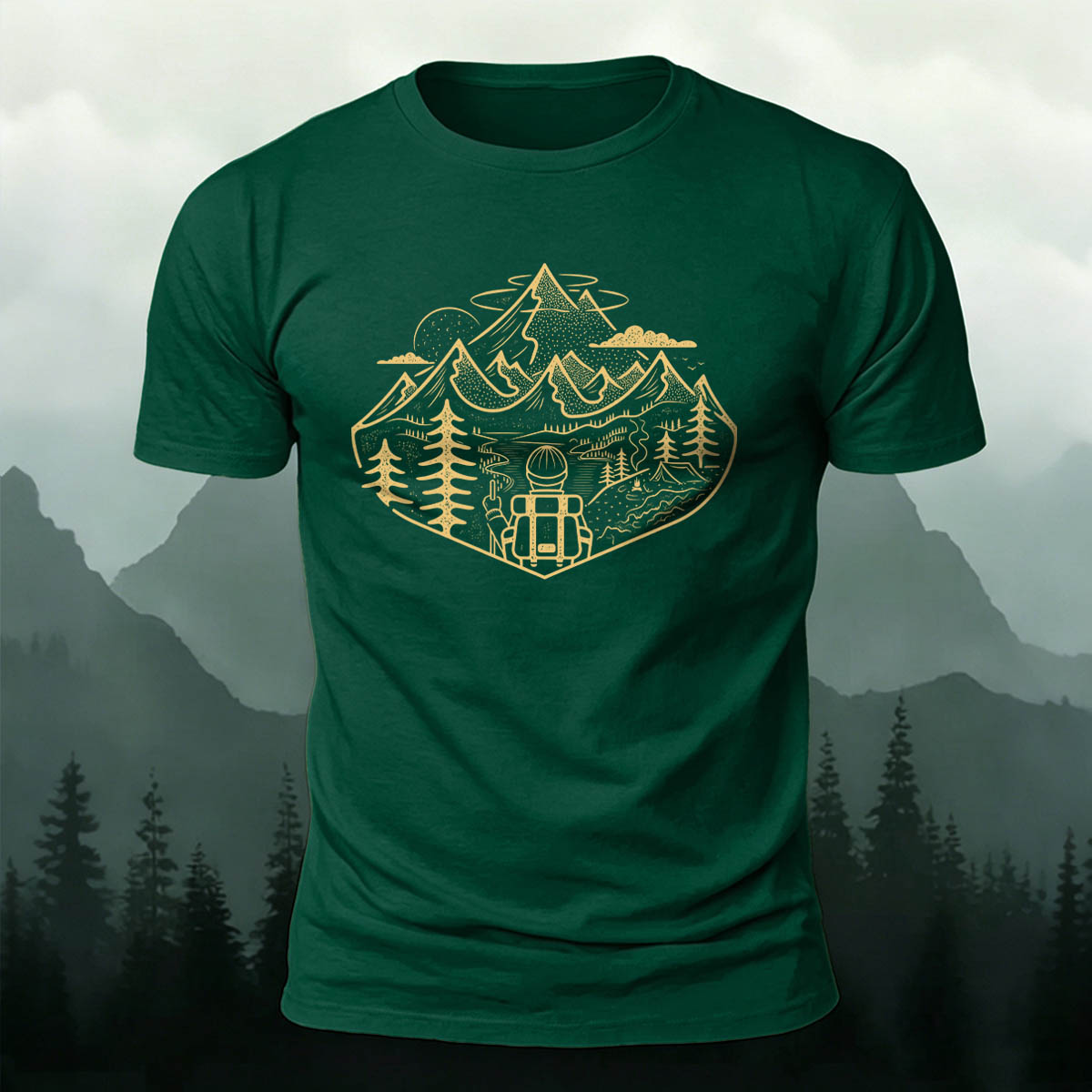Mountain Adventure Sketched Art Print Outdoor Cotton Tee