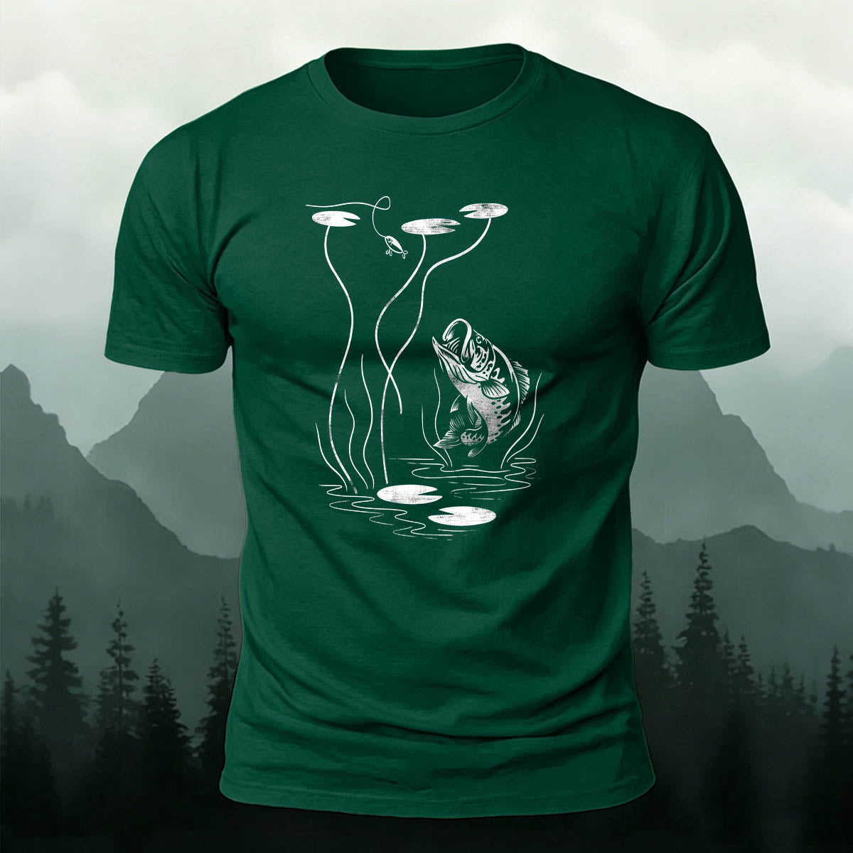 Fishing Print Natural Casual 100% Cotton T-Shirt