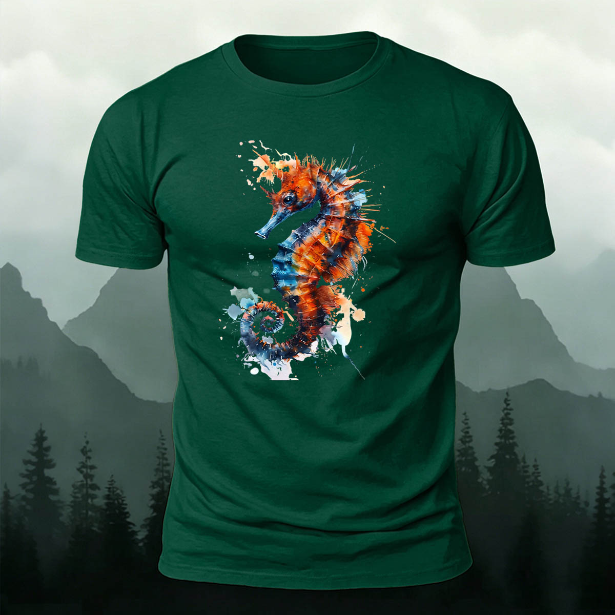 Seahorse Painted Retro Casual 100% Cotton Tee
