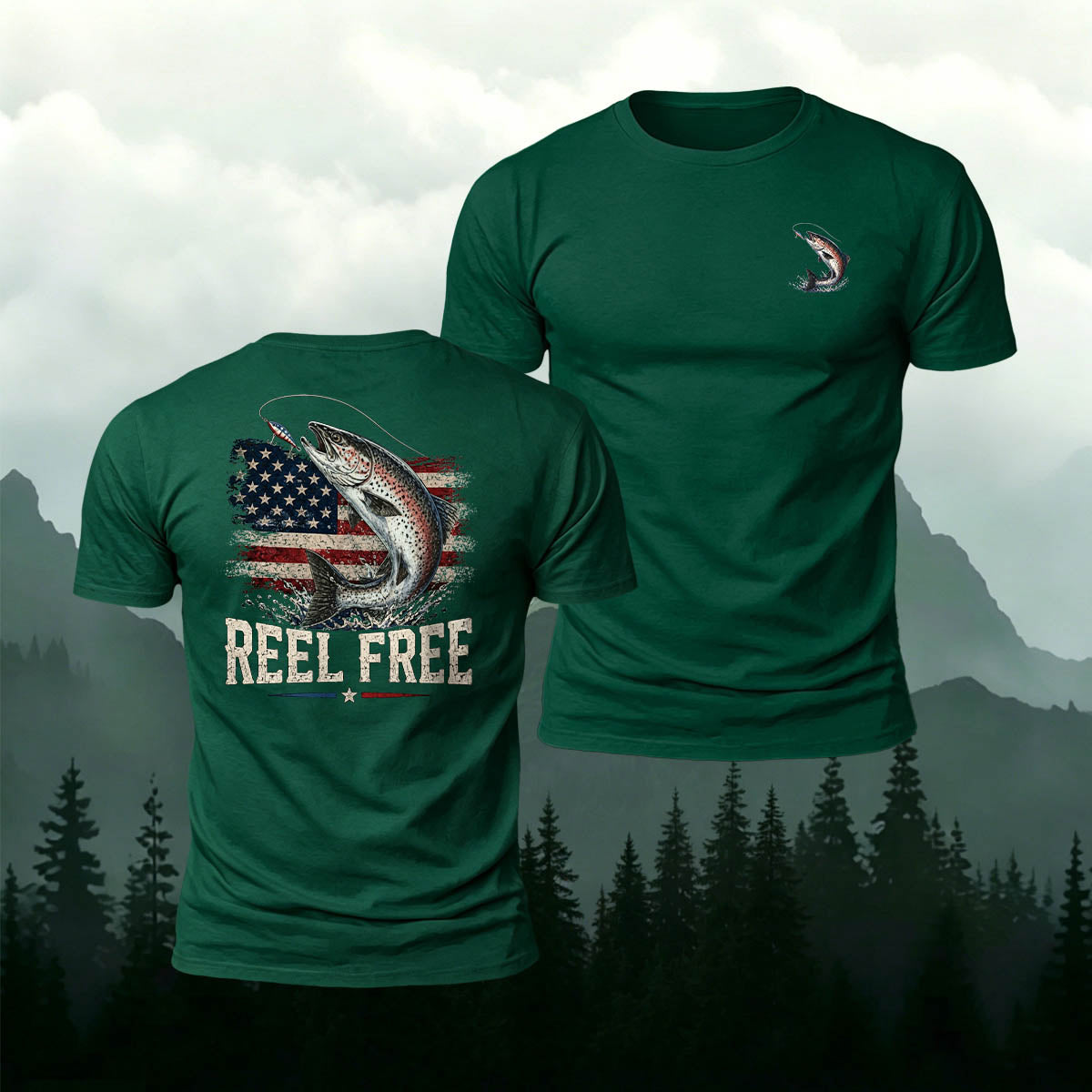 American Retro Trout Print 100% Cotton T-Shirt