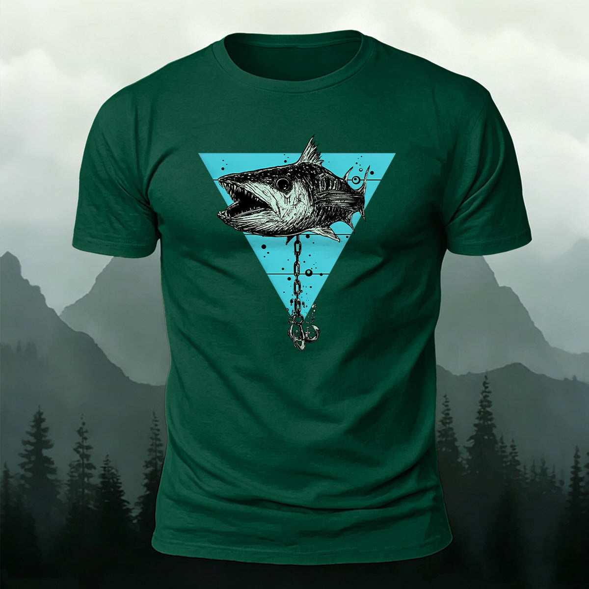 Vintage Fishing Chain Print 100% Cotton T-Shirt