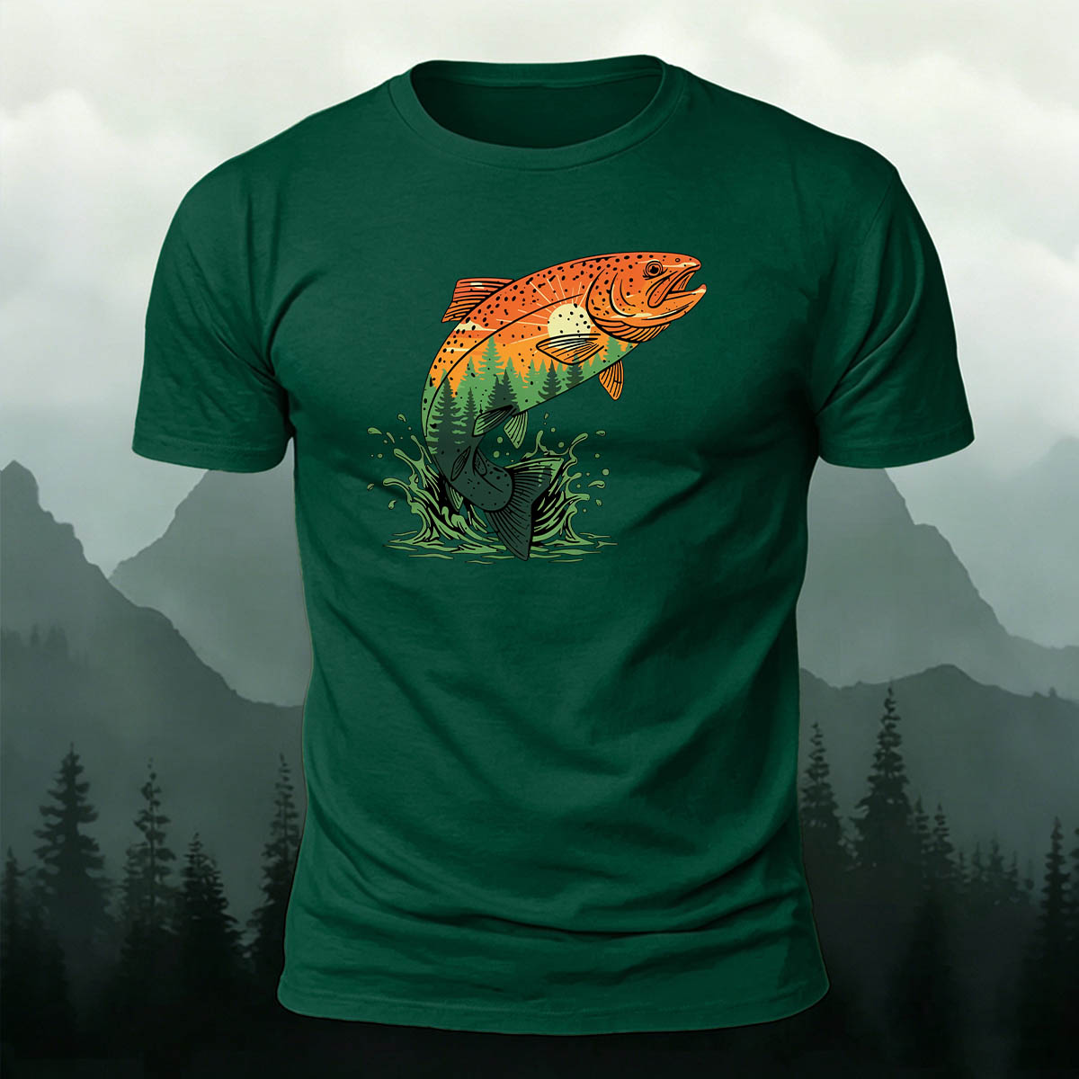 Trout Natural Print Casual Skin-Friendly T-Shirt