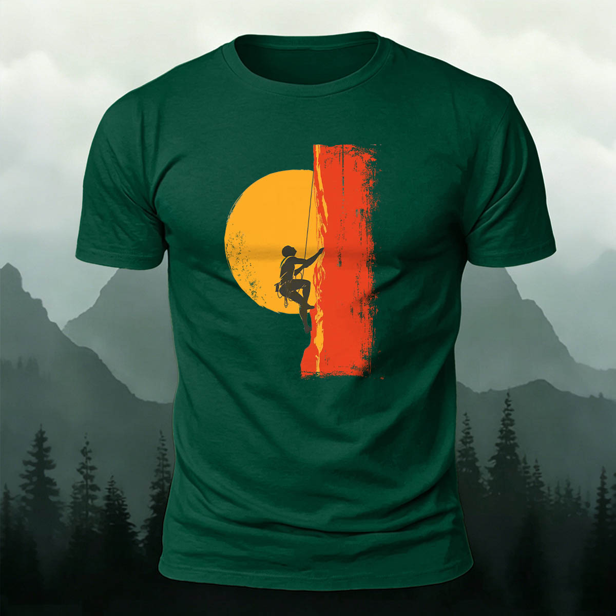 Red Sun Adventure Mountain Print Cotton T-Shirt