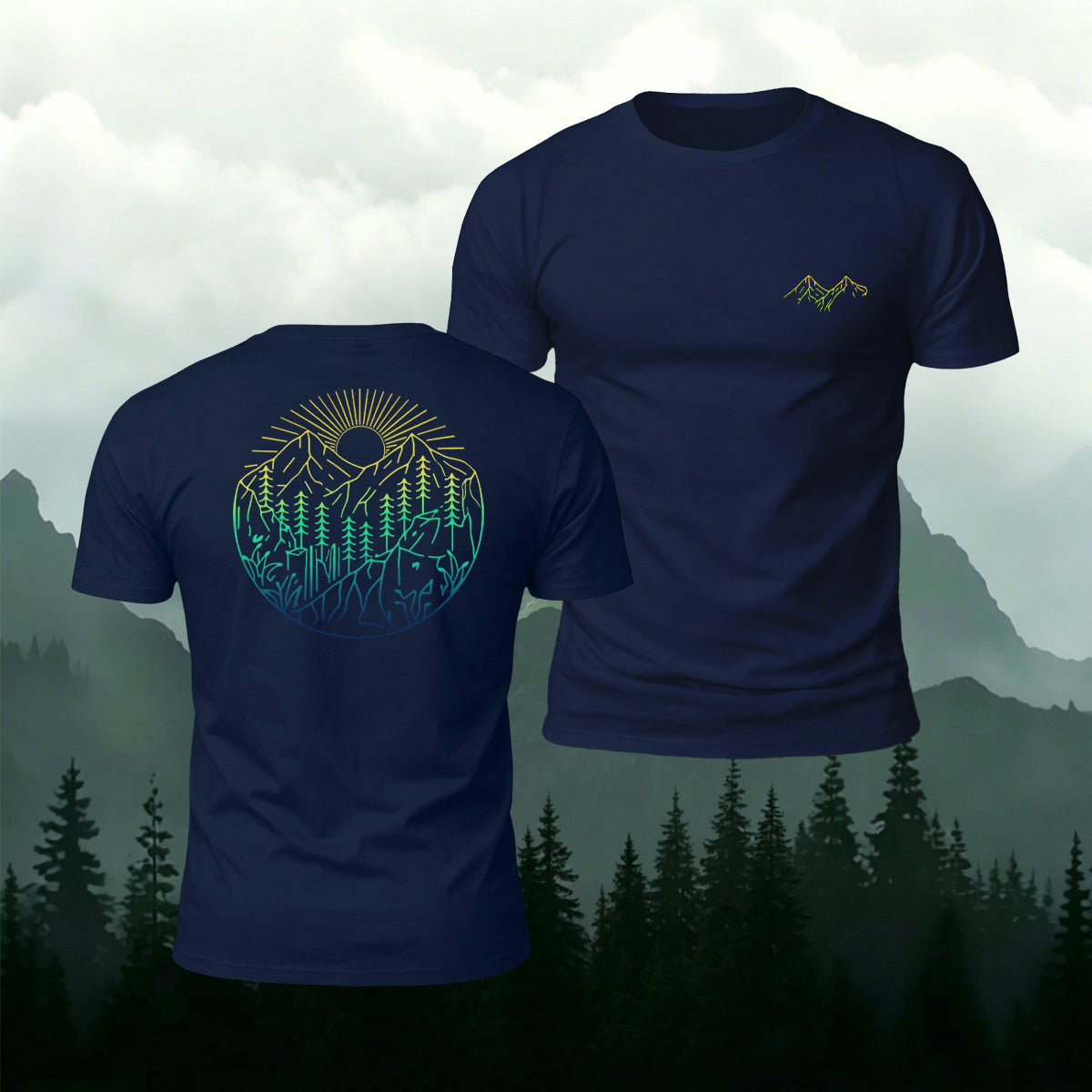 Minimalist Forest Pattern Natural Breathable Material Tee Navy