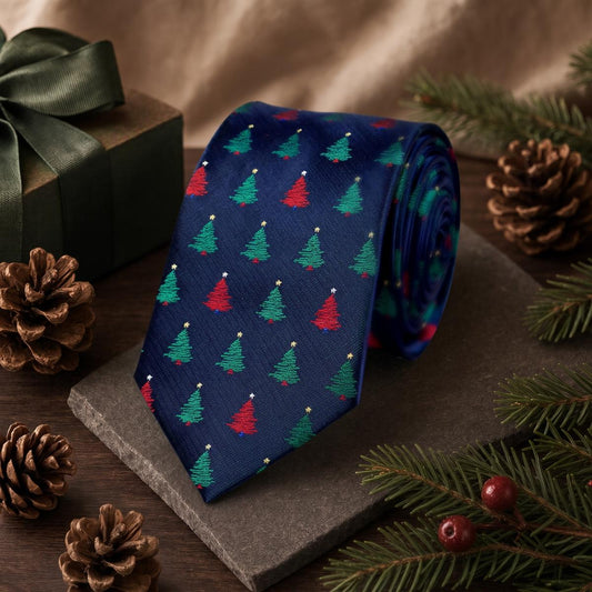 Jacquard Mistletoe Christmas Tree Necktie