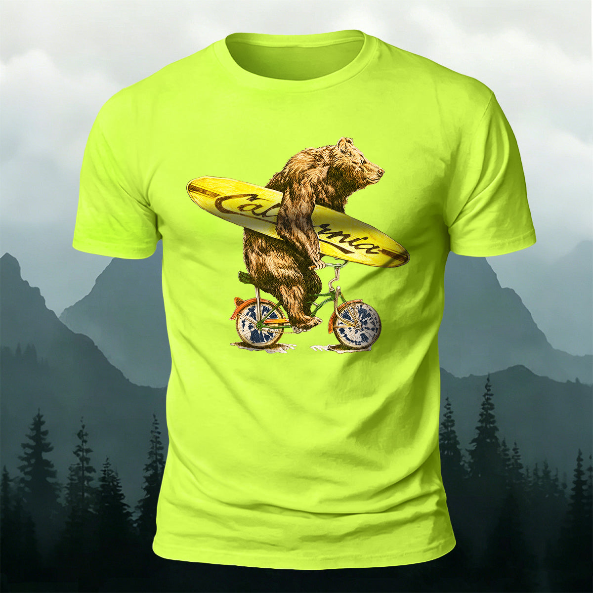 Fun Bear Cycling Surfing Outdoor Premium Cotton Tee
