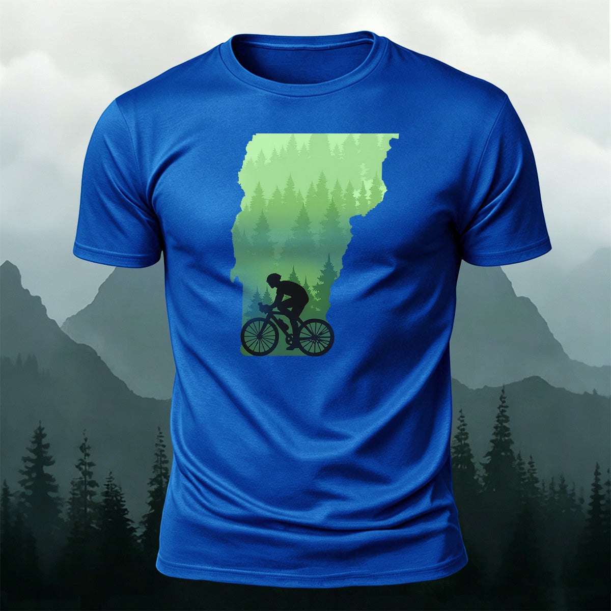 Outdoor Cycling Print Combed Cotton Comfort T-Shirt Blue