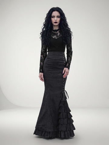 Gothic-Style Vintage Floral Fitted Mermaid Skirt