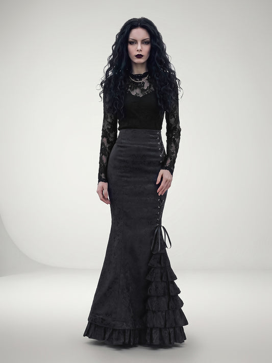 Gothic-Style Vintage Floral Fitted Mermaid Skirt