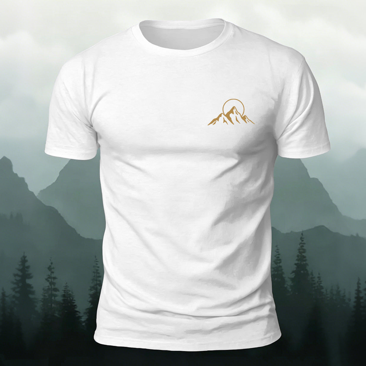 Simple Mountain Print Casual Breathable Material Tee White