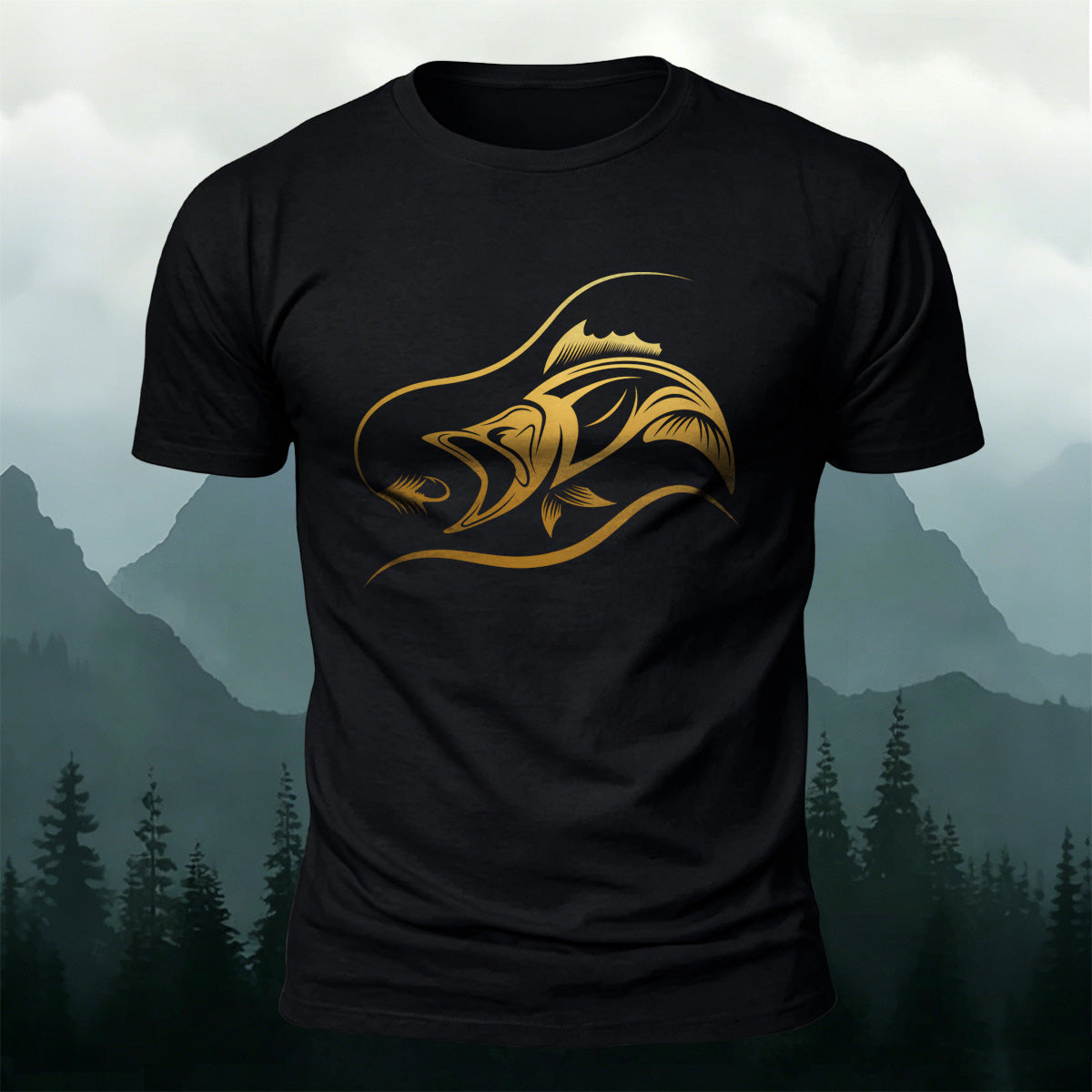 Fish Print on the Chest Cotton Casual T-Shirt