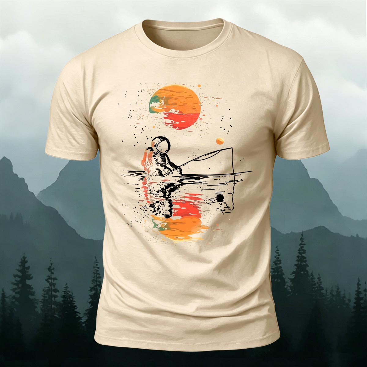 Ride the Moon Casual Cotton T-Shirt Beige
