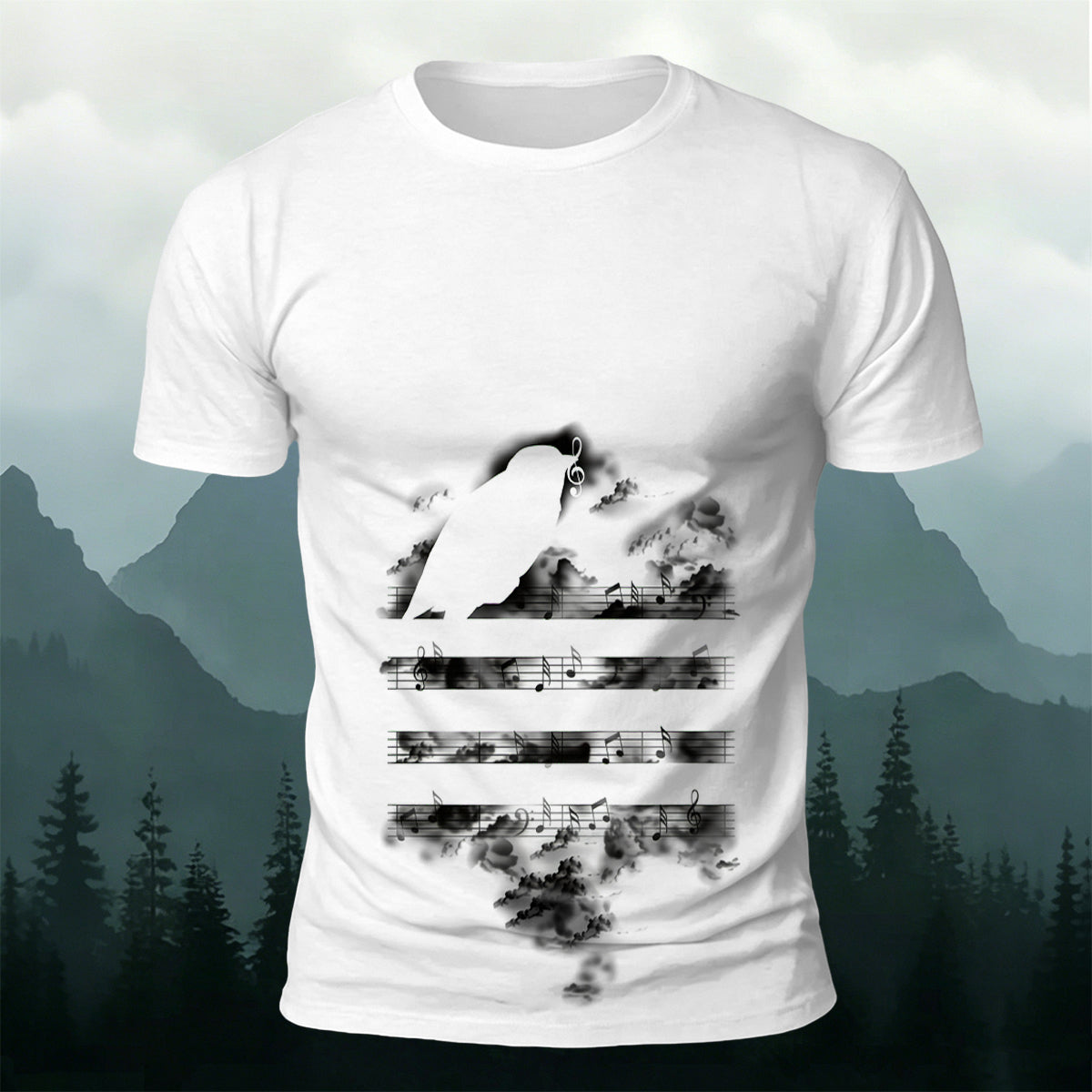 Sheet Music Bird Print Casual Breathable T-Shirt