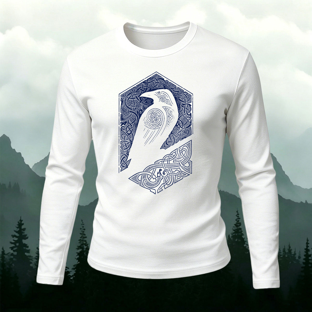 Vintage Bird Print Casual Cotton Long-Sleeve T-Shirt