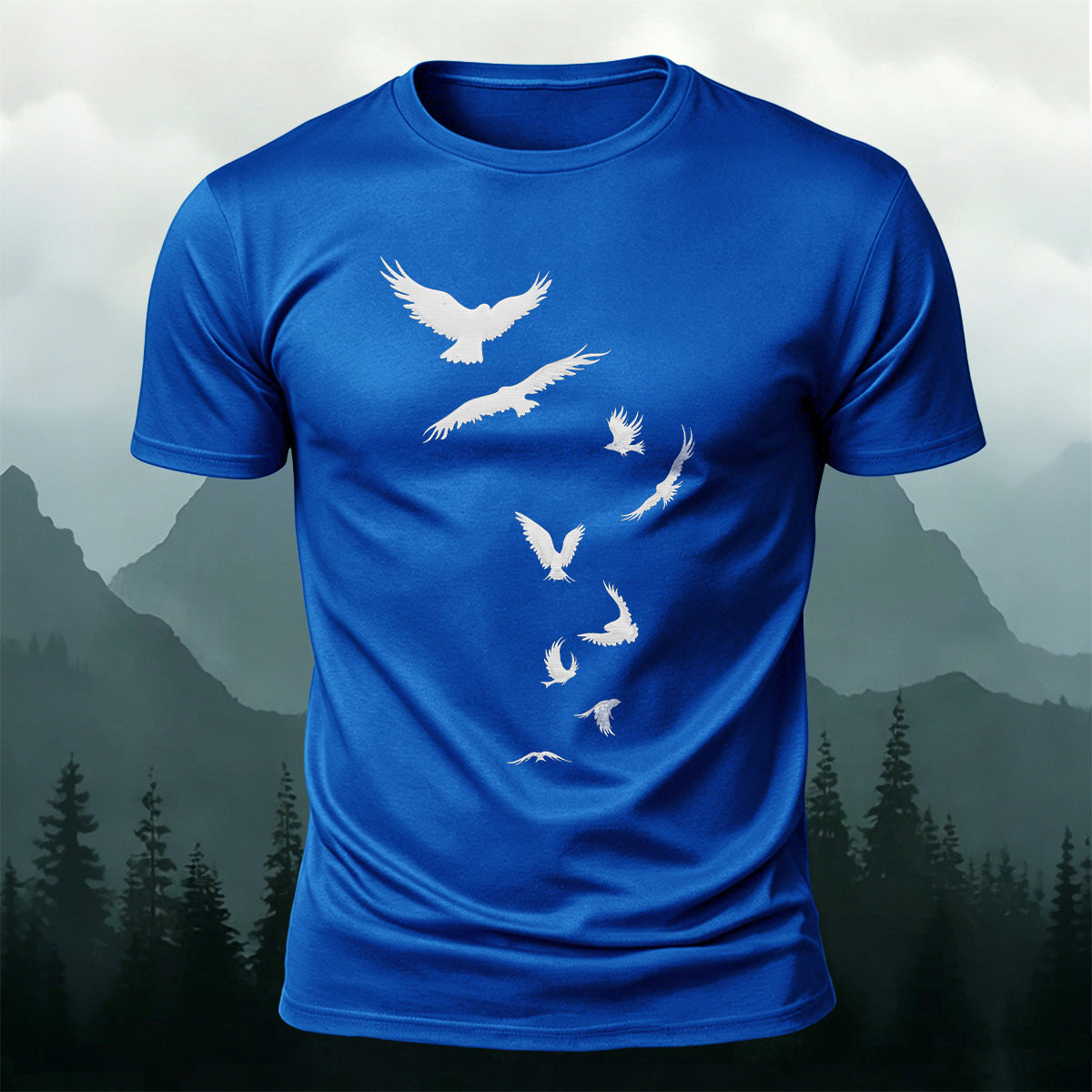 Artistic Image Printed Comfortable Skin-friendly Cotton T-Shirt Blue