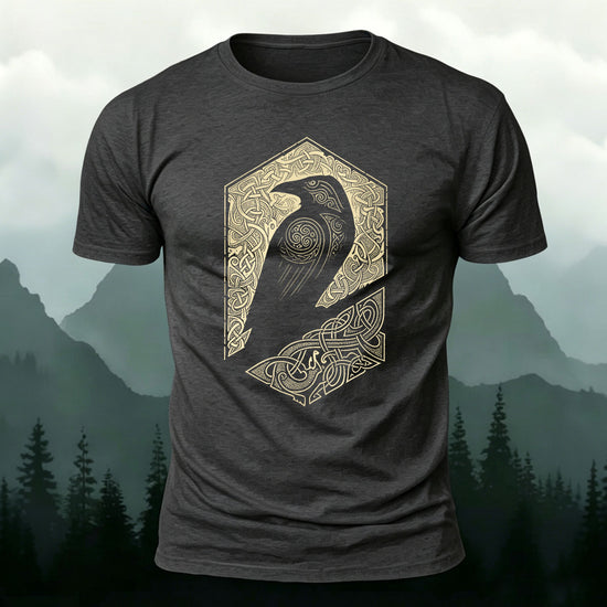 Bird Pattern Mountain-Style Comfortable Casual T-Shirt Dark grey