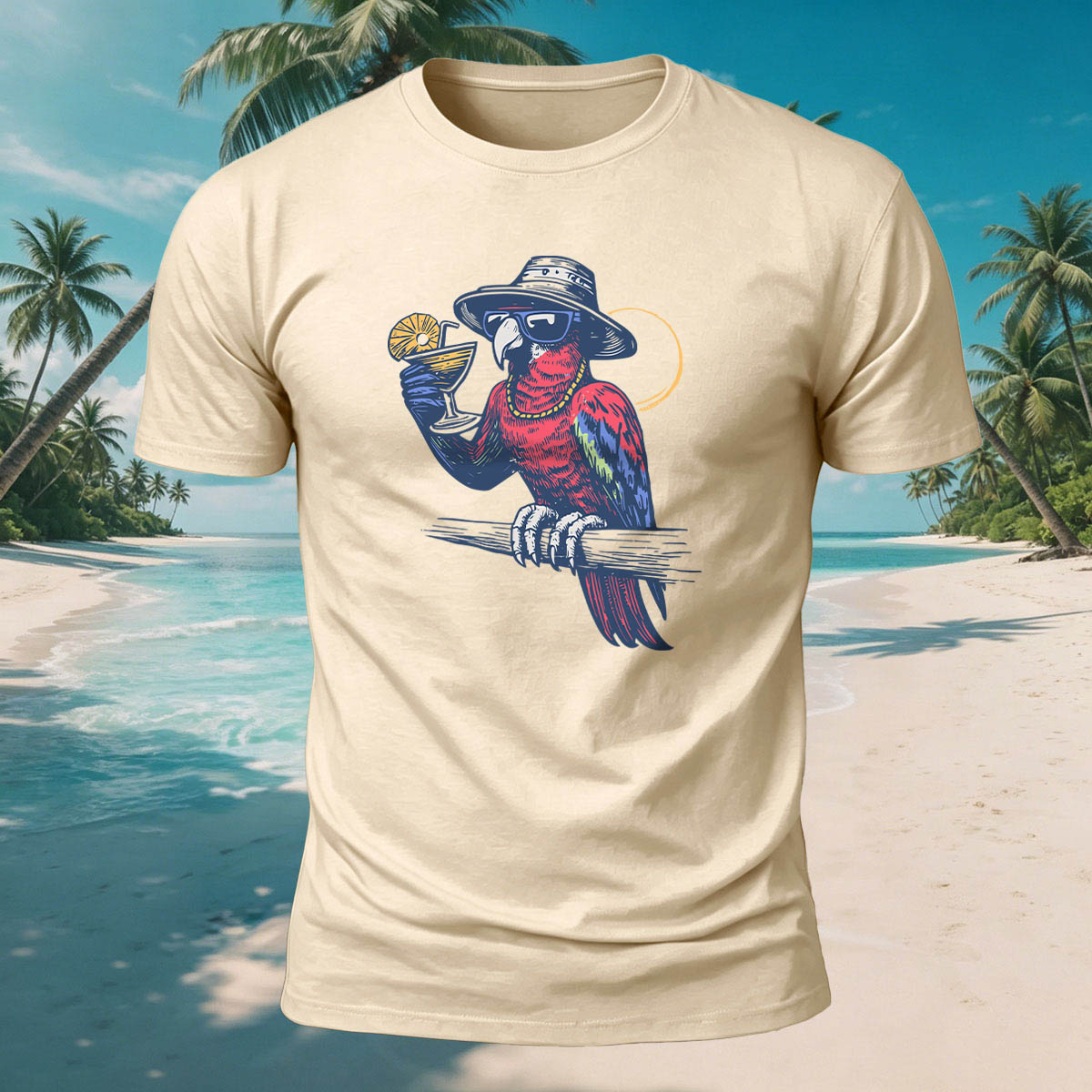 A Drink and Relax Bird Print Versatile Cotton T-Shirt