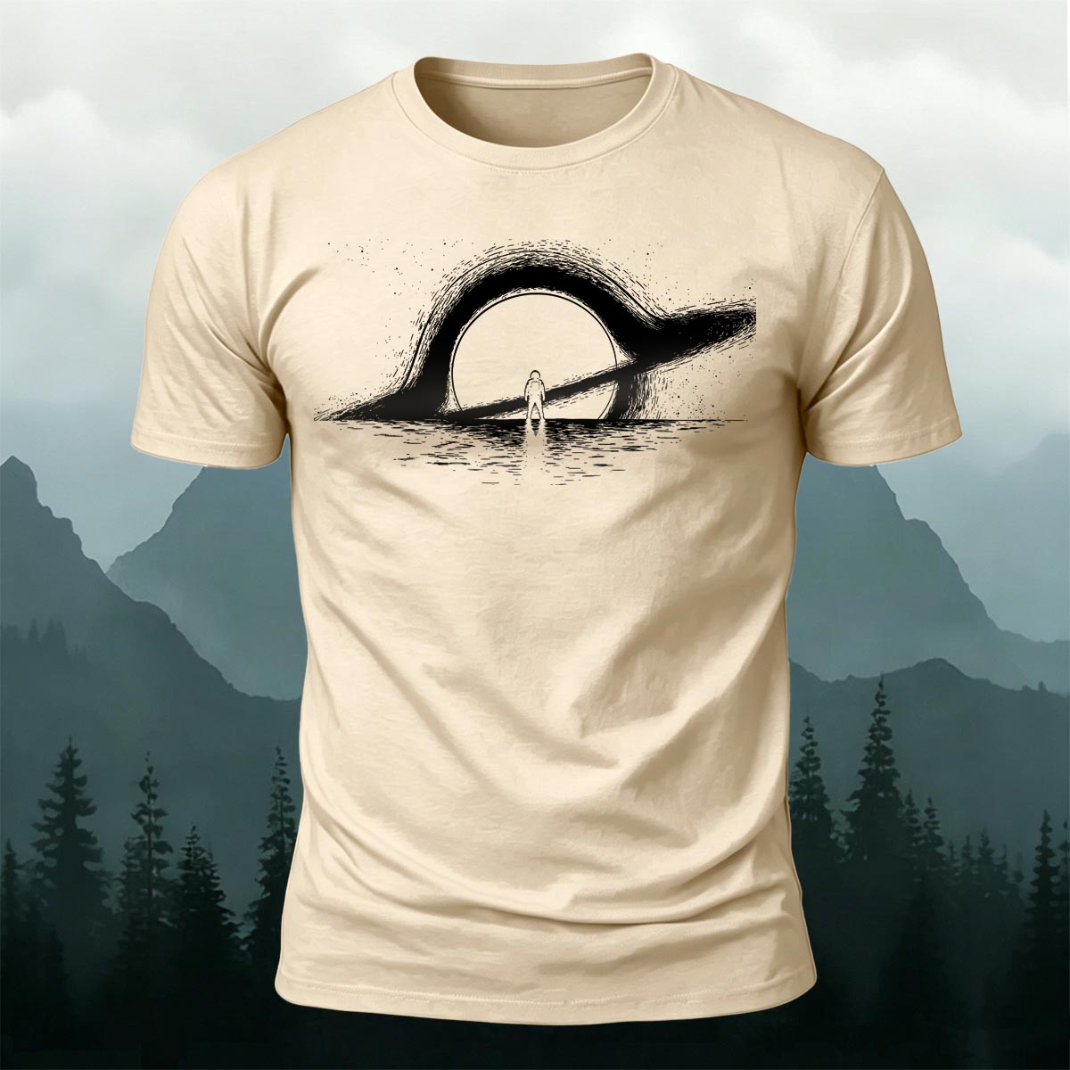 Dreamy Black Hole Printed Casual Cotton T-Shirt