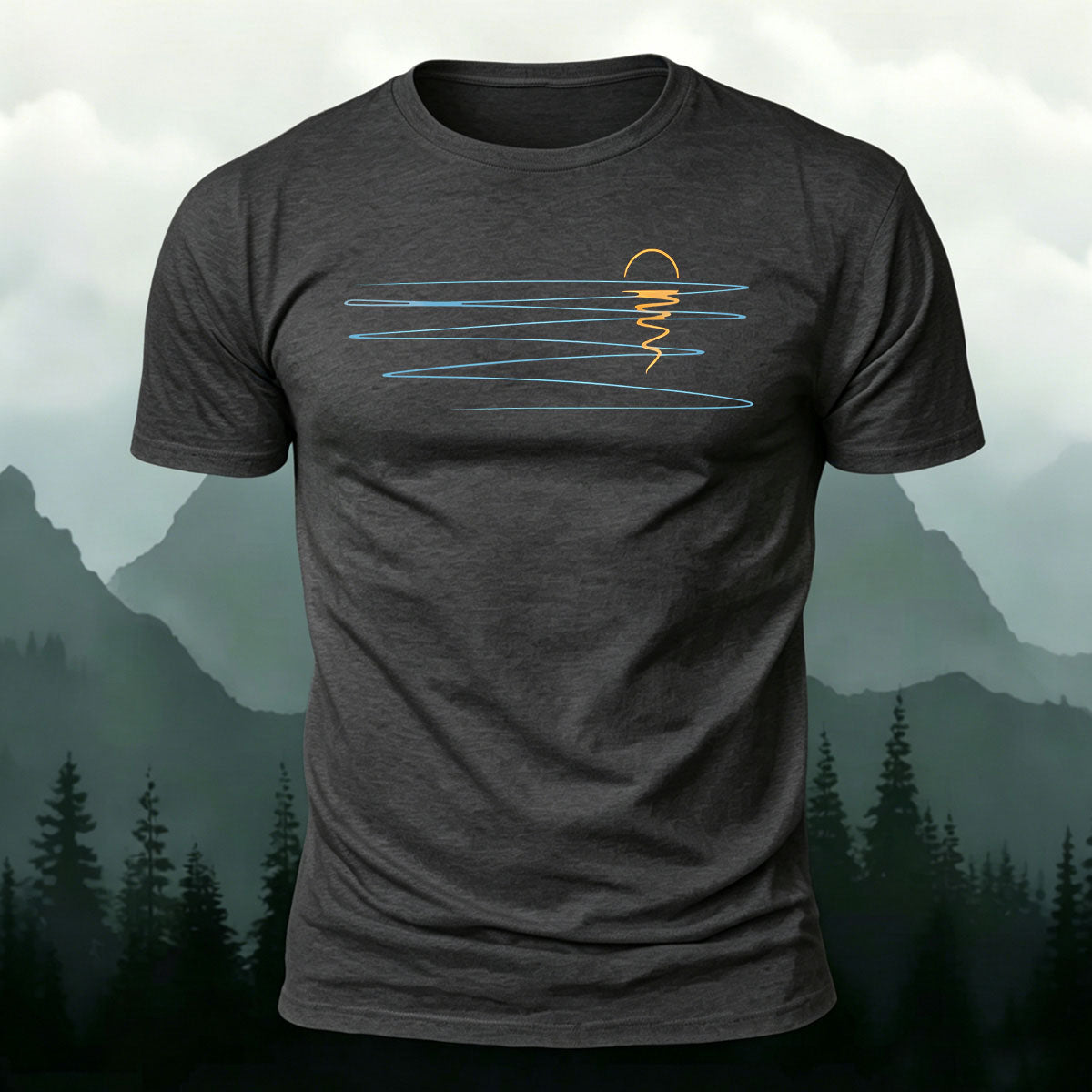Sunset Line Pattern Minimalist Skin-friendly Casual T-Shirt Dark grey