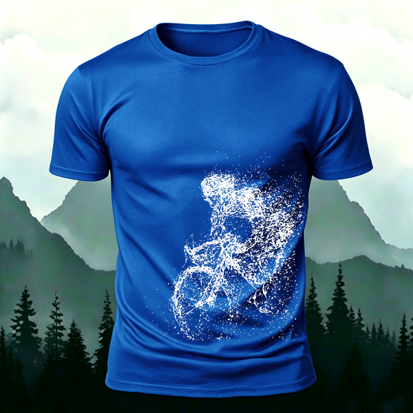 Cycling Pattern Mountain-Style Cotton Casual T-Shirt Blue