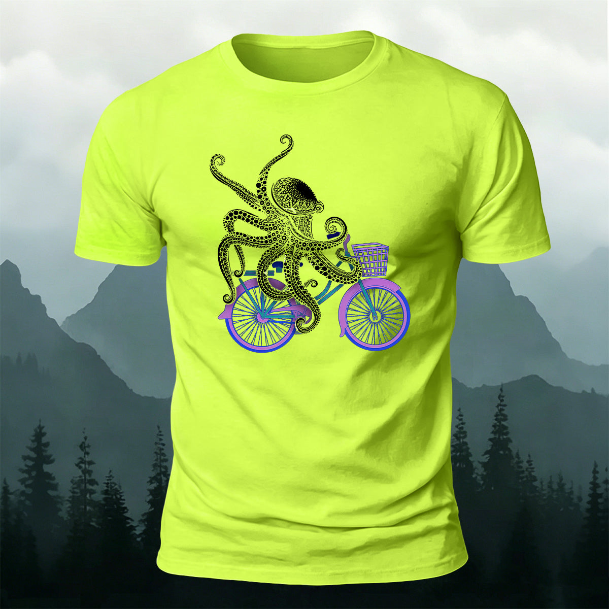 Octopus Cycling Fun Print Cotton Casual T-Shirt NG