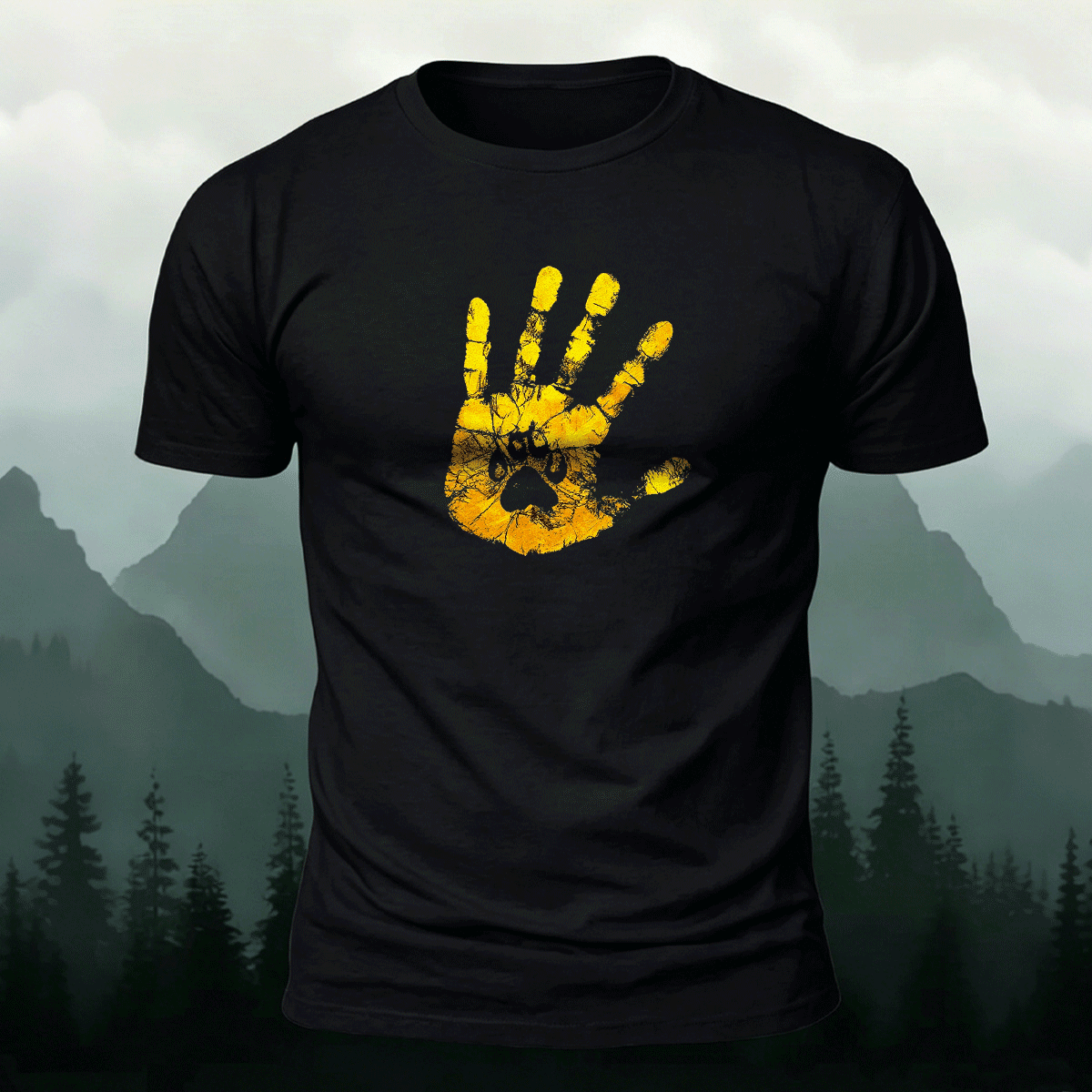 Palm Print Pattern Trend Skin-friendly T-Shirt Black