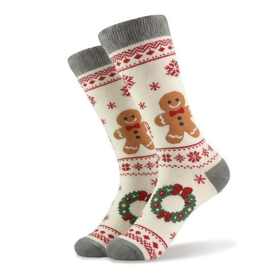 Cotton Blend Gingerbread Xmas Crew Socks