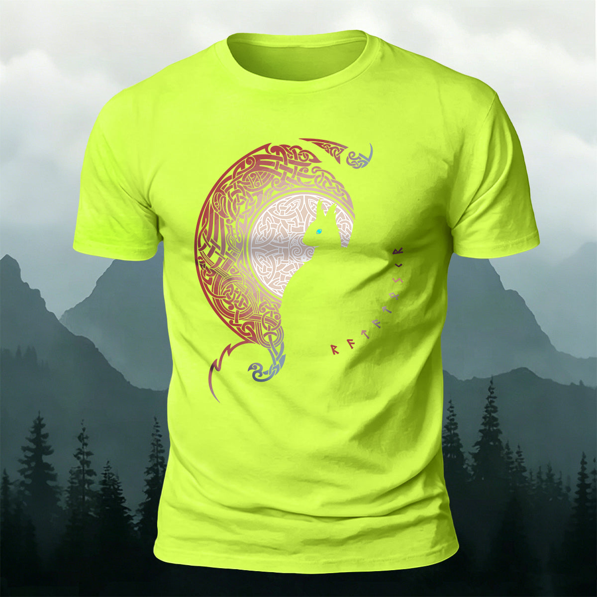 Cold-Eyed Giant Wolf Silhouette Mythical Design Cotton Tee