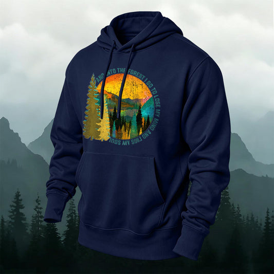 Cotton-Blend Forest-Themed Print Casual Hoodie