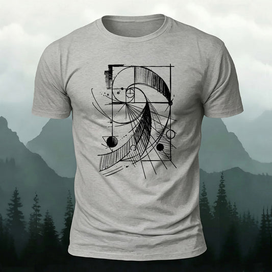 Premium Cotton  Golden Ratio Sketch Print Casual T‑Shirt