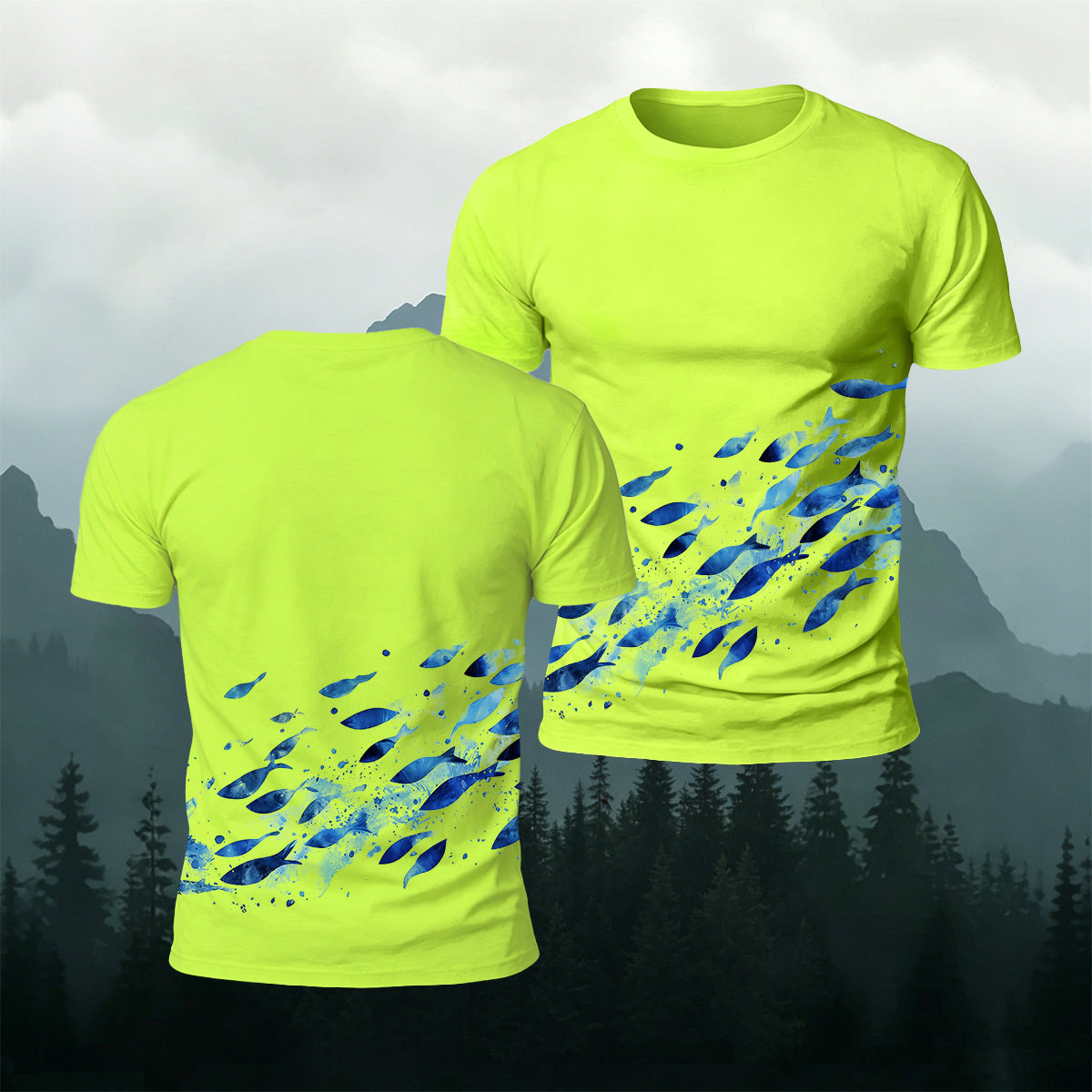Blue Sardine Print Casual Cotton T-Shirt